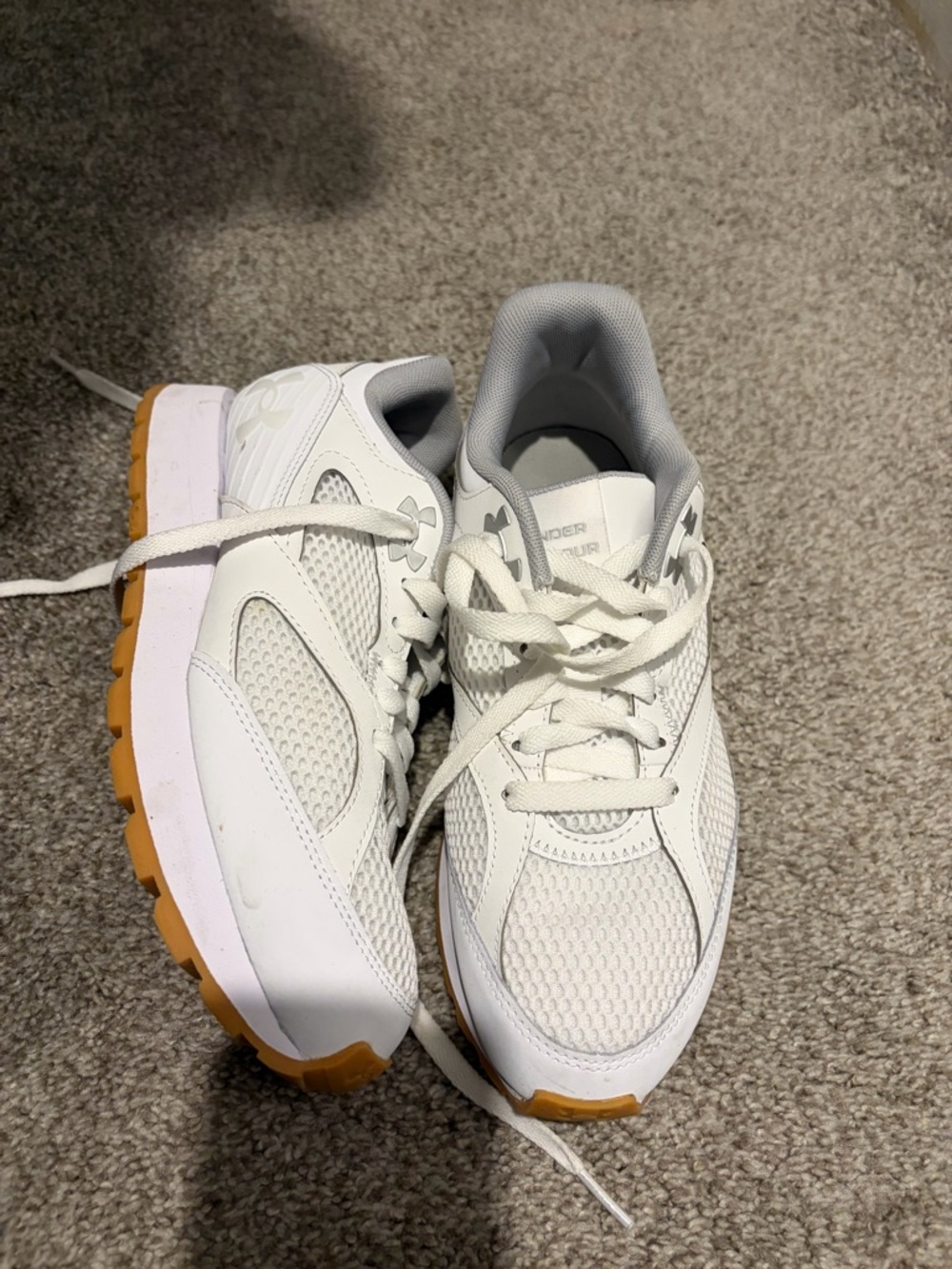 Under Armour White and Gum Lace-Up Running Shoes